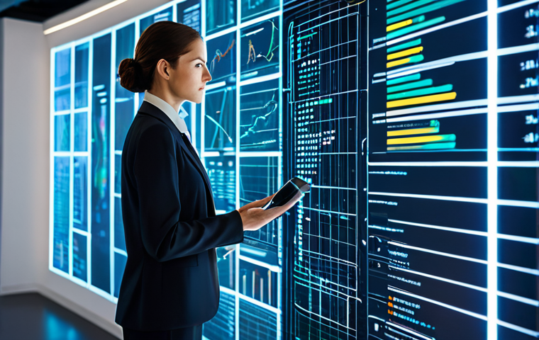A professional regulation expert, a woman in a modest business suit, stands confidently in a futuristic, modern office filled with abstract digital data visualizations and flowing light streams, representing complex information. She gazes thoughtfully towards a holographic interface, hands poised, embodying foresight and strategic thinking in the AI era. The scene is bathed in soft, professional lighting. safe for work, appropriate content, fully clothed, professional, modest, perfect anatomy, correct proportions, natural pose, well-formed hands, proper finger count, natural body proportions, high-quality, professional photography.