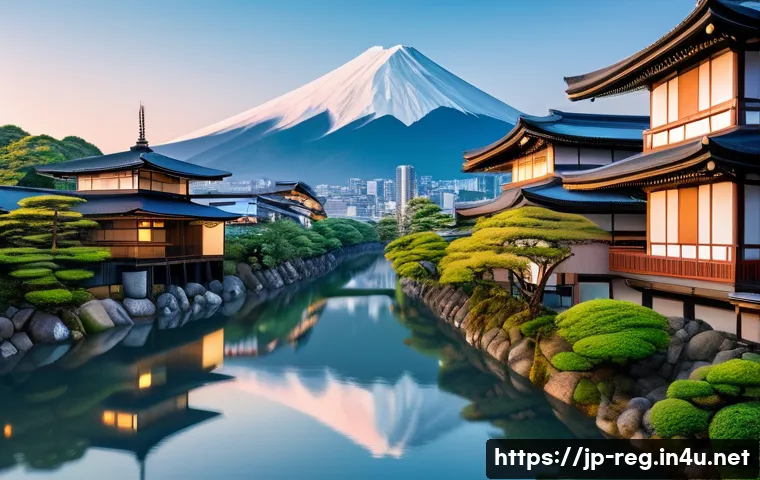 규제요원의 사회적 책임과 기여 - A modern Japanese cityscape at dusk, showcasing clean urban streets with lush green parks and rivers...