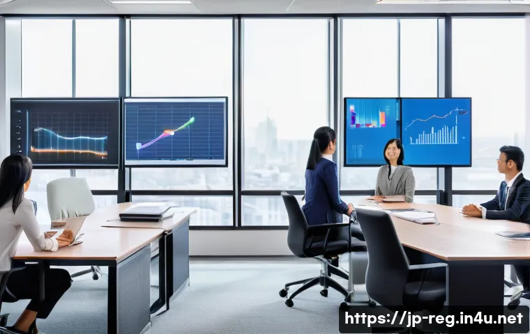 규제 업무와 법률 자문 활용법 - A modern Japanese office scene with diverse professionals engaging in a compliance workshop: a femal...