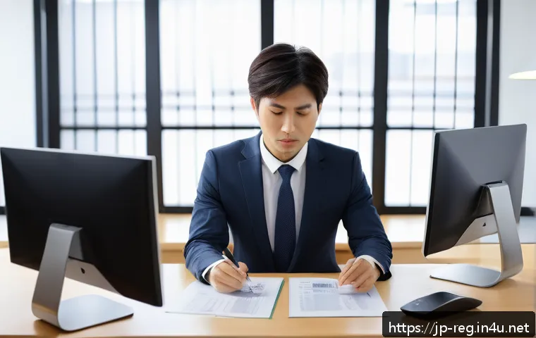 규제요원의 직무 만족도 향상 방안 - A modern Japanese office scene showing a regulatory compliance professional practicing stress manage...